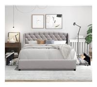 iris - Solide et Confortable Lit 160x200 avec Sommier avec 4 tiroirs + Tete de lit Couleur GRIS + Pieds en 4 cm - 2 x 13 Lattes - revetement PVC Simili facile d'entretien - Montage Rapide et Facile