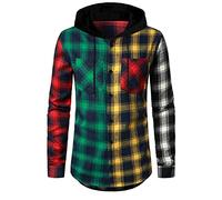 Iris Sprite Sweat à Capuche Homme Chemise Carreaux avec Poche Poitrine Épissage Manches Longues(Multicolore A-03, S)