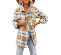 Iris Sprite Veste Chemise à Carreaux Shacket à Manches Longues en Flanelle pour Femme, Jaune, M