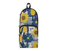 Iris Trousse à crayons en nylon jaune moutarde et bleu denim 3 compartiments pour adolescent grande capacité avec fermeture éclair