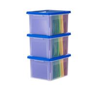 IRIS USA Boîte de classement, boîte de rangement en plastique avec couvercles, lettre/dossier légal, boîte à documents importants, bac de rangement portable, empilable, emboîtable, transparent/bleu