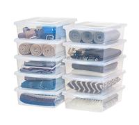 IRIS USA - Lot de 10 boîtes de rangement transparentes de 28 litres, en plastique sans BPA, empilables, avec couvercle, conteneurs pour organiser les étagères, les vêtements, les couvertures, les