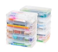 IRIS USA - Lot de 10 trousses à crayons en plastique avec couvercle à verrouiller, pour loisirs créatifs, fournitures scolaires, pour stylos, rubans, ruban wahi, autocollant, fil décoratif, empilable,