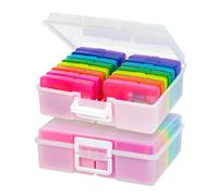 IRIS USA Lot de 2 boîtes de rangement pour photos et décorations avec 16 étuis Multicolore 15,2 x 15,2 cm