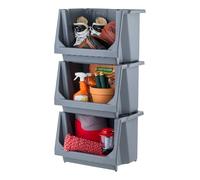 IRIS USA Lot de 3 bacs de rangement empilables ouverts sur le devant, taille M, rangement de garage robuste, bac de rangement Husky, outils de jardin, produits ménagers, large ouverture sur le devant,