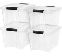 IRIS USA Lot de 4 bacs de rangement empilables en plastique avec couvercles et boucles de verrouillage, transparents avec couvercles et loquets, pour placard, garage, fourre-tout, boîtes de rangement