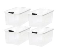 IRIS USA Lot de 4 bacs de rangement empilables en plastique avec couvercles, sans BPA, fabriquées aux États-Unis - Solution d'organisation transparente, loquets, récipients emboîtables durables