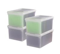 IRIS USA Lot de 4 boîtes de classement, organiseur de fichiers avec couvercle fendu à charnière pour dossier, boîte à documents importants, bac de rangement en plastique pour déménagement, empilable