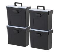 IRIS USA Lot de 4 boîtes de fichiers fines avec couvercle pour dossiers aux lettres avec couvercle de rangement, résistante à l'eau, organiseur de classement mobile en plastique, boucle sécurisée,