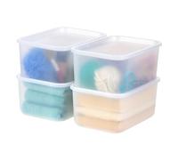 IRIS USA Lot de 4 paniers de rangement en plastique avec couvercle, empilables, pour cuisine, salle de bain, chambre à coucher, placard, chambre d'enfant, bureau, facile à nettoyer, design élégant,