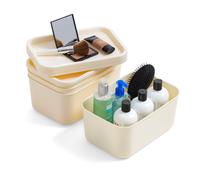 IRIS USA Lot de 4 petits paniers modulaires en plastique avec couvercle, empilables, pour cuisine, salle de bain et chambre coucher, blanc cass