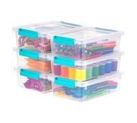 IRIS USA Lot de 6 bacs de rangement sensoriels empilables en plastique avec couvercles pour loisirs créatifs, scrapbooking, maison, bureau, papeterie, journal, transparent