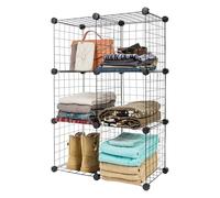 IRIS USA - Organiseur de rangement modulaire à 6 cubes en fil métallique, réglable et extensible pour placard, salle de bain et maison, grille métallique empilable, capacité de 27,2 kg, noir