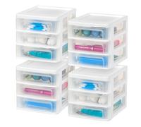 IRIS USA PLASTIQUE PLASTIQUE HAUT TOP Organisateur de rangement de 3 dessins 4-Pack For Makep Vanity Rolis de salle de bain papine de salle de ba