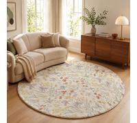 Iris Violet Pavot Fleur Sauvage Tapis Rond à Poils Courts, 80cm Tapis de Sol Antidérapant La Campagne Française Carpette de Décoration pour Chambre d'enfant, Salle de Jeux, Chambre d'adolescent, Crème