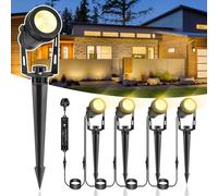 IRISECO Lot de 4 spots de jardin avec piquet, 3 W - Blanc chaud - Étanche IP65 - Pour pelouse, maison, cour, arbre, arrière-cour, terrasse (1200 lm)