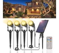 IRISECO Lot de 4 spots solaires d'extérieur de 15 m avec piquet de terre - 12 modes - Pour jardin, pelouse, chemin, étang, terrasse