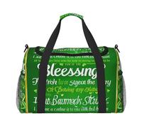 Irish Blessing Sac de voyage imprimé St Patrick pour homme et femme, sac de voyage pliable et sac fourre-tout spacieux pour le rangement des articles de toilette, bagages, articles personnels, noir, L
