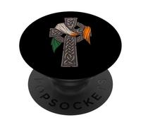 Irish Celtic Cross - Irlande Flag - St Patricks Day PopSockets PopGrip Adhésif