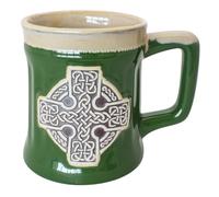 Irish Designed Pottery Mug With A Celtic Cross design, Green Colour