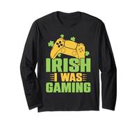 Irish I Was Gaming Funny St Patrick Day Gamer Manche Longue