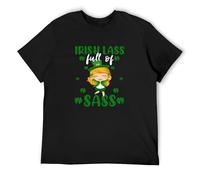 Irish Lass Full of Sass Funny St Patrick's Day Leprechaun Irish Girl T-Shirt Graphic Tee Printed Top Mens Black Shirt XXL