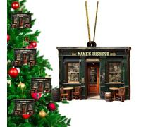 Irish Pub Christmas Ornement - 3,54x2,8 Pouces Ornement de Noël, Irish Pub Hanging Decoration Noël, décor en Bois | IrishPub Christmas Tree Ornements en Bois, décoration Festive, pour la Porte d'entr