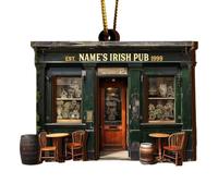 Irish Pub Décorations de Noël - Décoration d'arbre de Noël pour la Saint Patrick - Ornement de rétroviseur - Vert - Pour porte d'entrée, sapin de Noël, maison, voiture, fête saisonnière