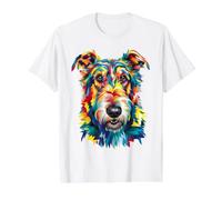 Irish Wolfhound Géométrique Pop Art Gros Plan Portrait Visage T-Shirt Graphique avec Valeur, Homme, Blanc, L