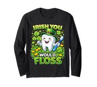 Irish You Would Floss Cute Tooth Shamrock St Patricks Day Manche Longue