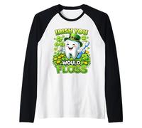 Irish You Would Floss Cute Tooth Shamrock St Patricks Day Manche Raglan
