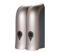 Irishom Dispensateur de Savon à Double Tête Manuel, Shampooing Liquide Mural 300 Ml * 2 Mur, Gel de Douche avec Autocollants, Abdos Résistants à la Corrosion, Fenêtres Claires, (Or champagne)