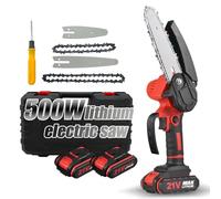 Irishom Mini tronçonneuse de 4 pouces et 6 pouces avec verrouillage de sécurité, 2 chaînes, 21 V, rechargeable, alimenté par batterie, tronçonneuse électrique sans fil