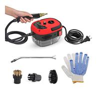 Irishom Nettoyeur vapeur portatif, haute pression 3 bar, 2500 W, réservoir d'eau 1000 ml, 1000 °C, 6 vitesses réglables, avec 3 types de têtes de brosse, ustensiles de cuisine, carrelage (rouge)