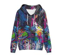 Irisjudy Island Tribal Sweat à capuche zippé pour femme avec poche, imprimé léopard, notes de musique, grande taille, manteau de sport, Éclaboussures de couleur graffiti, 5X-Large