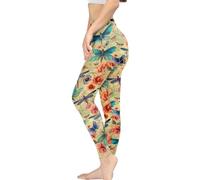 Irisjudy Legging long pour femme, taille haute ethnique, géométrique, extensible, pantalon de yoga confortable coccinelle grande taille, Libellule florale, Taille XL