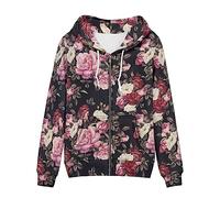 Irisjudy Sweat à capuche vintage rose pour femme avec fermeture éclair - Coupe classique - Peinture florale rouge - Manteau de course à pied - Fleurs de campagne - Sweatshirts surdimensionnés XS-5XL