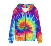 Irisjudy Sweat à capuche zippé à rayures colorées pour femme, texture animale, Monet Art Sport Sweat à capuche pour femme pour printemps et automne, Couleur Tie Dye Style hippie, X-Large