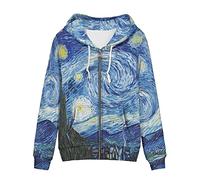 Irisjudy Sweat à capuche zippé à rayures colorées pour femme, texture animale, Monet Art, sweat à capuche pour femme pour le printemps et l'automne, Bleu nuit étoilée, XX-Large