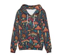 Irisjudy Sweat à capuche zippé à rayures colorées pour femme, texture animale, Monet Art, sweat à capuche pour femme pour le printemps et l'automne, Champignons magiques de couleur, X-Large