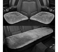IRIWOOL Coussin de Voiture en Peau de Mouton (2 Coussins de siège Avant et 1 Coussin de siège arrière, Gris)