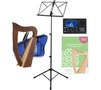 Classic Cantabile H-12 WN Harpe Celtique 12 Cordes Set, 12 cordes en nylon | Accord: do majeur (diatonique), En bois de noyer, Espacement des cordes: 15 mm, Inclut housse et 2 clés d’accord, Poids: 1
