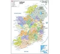 Irlande carte politique - Papier laminé A2 Size 42 x 59.4 cm claire