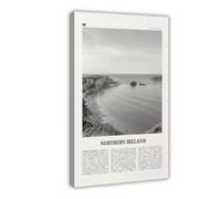 Irlande du Nord Noir et Blanc, Royaume-Uni, Tuaisceart Éireann, Belfast Carte de ville rétro Voyage Paysage Impression sur toile Décoration murale Maison Bar Restaurant Garage Café Logo Cadeau 50,8 x