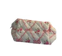 irLocy Coquette Bow Y2k Trousse de maquillage mignonne matelassée Petite trousse de toilette Motif floral, fleurs roses