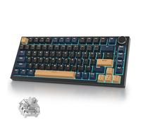 iRoboosta 400PRO Clavier de jeu sans fil 75 % noir et bleu, joint d'étanchéité RVB remplaçable à chaud, clavier Thocky Bluetooth/2,4 GHz/USB-C avec commutateurs pré-lubrifiés gris crème (82 noir