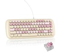iRoboosta Clavier de jeu mécanique laiteux style machine à écrire, clavier rétroéclairé blanc avec interrupteur rose, touches punk rondes rétro, 84 touches, joli clavier crémeux (84 thé au lait)