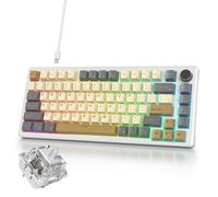 iRoboosta Clavier mécanique filaire 75 % marron, crème, joint d'étanchéité, clavier de jeu Thocky avec bouton, clavier personnalisé RVB remplaçable à chaud, clavier crème pré-lubrifié (82 caramel)