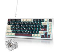 iRoboosta Clavier mécanique filaire 75 % noir, crème, joint d'étanchéité crémeuse, clavier de jeu Thocky avec bouton, clavier personnalisé RVB remplaçable à chaud, clavier crème pré-lubrifié (82
