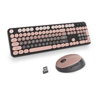 iRoboosta Ensemble clavier et souris sans fil coloré noir, 2,4 GHz, joli clavier de machine à écrire avec touches rondes, taille complète avec pavé numérique, claviers esthétiques pour la maison et le